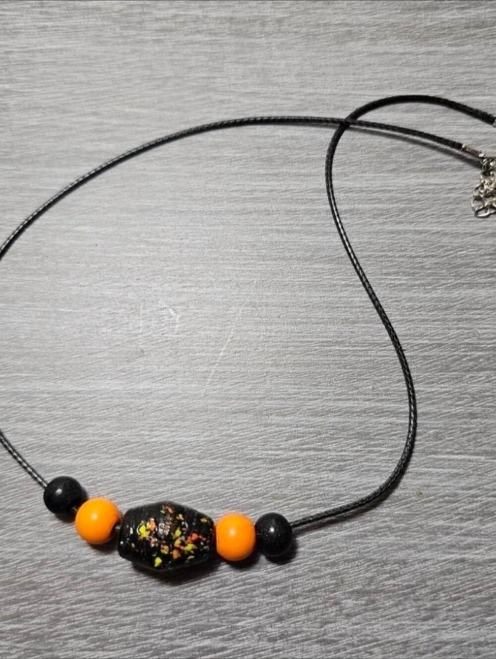 Orange And Black Glass Beaded Necklace